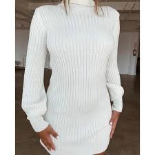 Gender Women Material Polyester Style Casual Silhouette Sheath Pattern Type Solid Sleeve L Ladies Turtleneck Sweaters Sweater Dress Women White Knit Dress