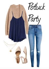 Outfit Idea For A Potluck Party Flowy Navy Tank Ripped Jeans Cozy Cardigan Lace Up Flats Party Outfit Jeans Casual Party Outfit Holiday Party Outfit Jeans