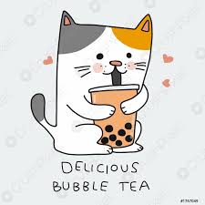Image of pd006 teddy boba tea redraw. Katze Trinken Blase Tee Cartoon Vektor Illustration Doodle Stil Stock Vektorgrafi Crushpixel