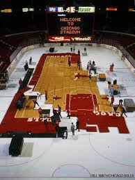Chicago Stadium Staffers Transform The Bulls Hardwood Court Into Chicago Blackhawks Ice Back I Chicago Sports United Center Chicago Chicago Bulls Basketball
