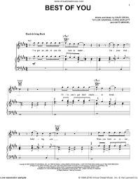 Here is my frist lyrics video,the best of you, bu the foo figheters, please rate and comment Fighters Best Of You Sheet Music For Voice Piano Or Guitar