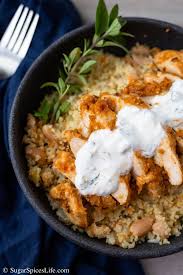 Directions in a bowl, stir together the couscous, garlic, lemon zest, scallions, a pinch of salt and a grind or 2 of pepper. Harissa Chicken With Couscous And Mint Sauce Recipe Sugar Spices Life