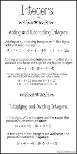 Integers Chart Or Bookmark Math Integers Math Methods Studying Math