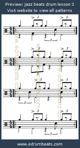 Jazz Drum Lesson 3 Contains 32 Drum Beats This Lesson Has 32 Free Midi Drum Loops And 128 Mp3 Audio Samples Drum Lessons Jazz Sheet Music Drums