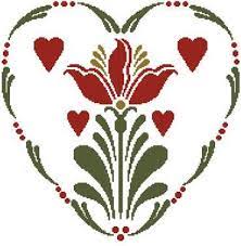 — pattern in color symbols with floss legend on. Rosemaling Heart 2 Cross Stitch Pattern