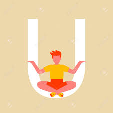 Here are the animal abc yoga poses for kids! The Man Is Sitting In The Lotus Position On A Large Letter U Flat Cartoon Character With An Upper Case Letter U Yoga Asana Vector Illustration Royalty Free Cliparts Vectors And Stock