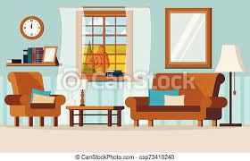Check spelling or type a new query. Cartoon Flat Design Vector Illustration Of Cozy Living Room With Furniture And Window View Of Autumn Fields Landscape Canstock
