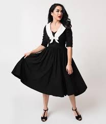 Unique Vintage 1950s Style Black White Half Sleeve Julien Swing Dress Vintage 1950s Dresses Cocktail Dress Vintage Vintage Dresses 1960s