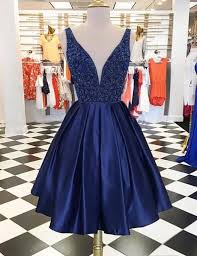 Stunning Deep V Neck Navy Blue Short Homecoming Dress With Beading Navy Homecoming Dress Prom Dresses Blue Navy Blue Homecoming Dress