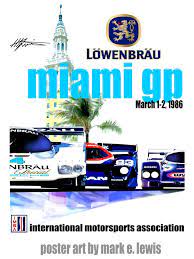 Retro Miami Grand Prix Poster Original Art By Mark E Lewis Grand Prix Posters Motorsport Art Porsche Motorsport