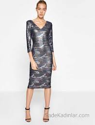 2018 Koton Elbise Modelleri Mor Dizalti V Yakali Uzun Kollu Desenli Elbise Modelleri The Dress Uzun Kollu