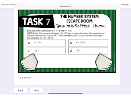 7th Grade Number System Escape Room Task 7 Math Showme