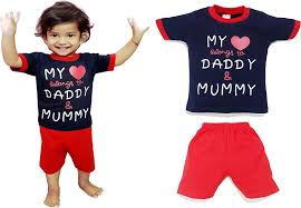 JUSFAB Infant wear Kids-wear Baby Boy Girl Clothes T-shirt Pant Set 100%  Cotton Blue Tee Red Bottom MLMD-NAVY-AFN
