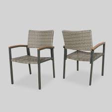 Luton 2pk Wicker Aluminum Patio Dining Chair Gray Christopher Knight Home Wicker Dining Chairs Brown Outdoor Furniture Outdoor Dining Chairs