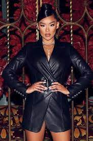 Sierra Leather Blazer Dress-black In 2021 Blazer Mini Dress Leather Blazer Blazer Dress