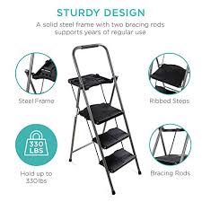 Cosco three step max steel work platform. Best Choice Products 3 Step Ladder Portable Folding Anti Slip Step Stool W Utility Tray Hand Grip Rubber Feet Caps 330lb Capacity Pricepulse