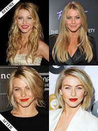 Julianne Hough Long To Short Hair Before After Long To Short Hair Short Hair Styles Long Hair Styles