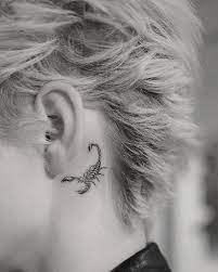 Small And Detailed Scorpion Tattoo Behind Ear Of A Woman Picture By The Great Doctor Woo Dr Woo Check O Scorpion Tattoo Neck Tattoo Beautiful Tattoos