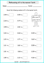 printable rounding off worksheets with whole numbers and decimal numbers for math grades 4 and 5