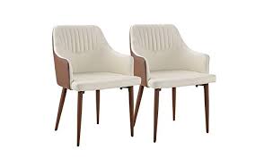 Set Of 2 Dining Chairs Faux Leather Kitchen Chairs With Arm Rests For Dining Room Brown Beige Furniture Dining Chairs Dining Chairs Room Furniture Design