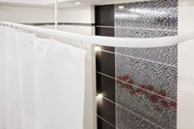I ordered a moen curved rod, the kind you cut to size and attach via drilling through the tile. Beytug New White Shower Curtain Rail Rod L Or U Shape Corner Pole Track With Hooks And 2 Ceiling Supports Amazon Co Uk Home Kitchen