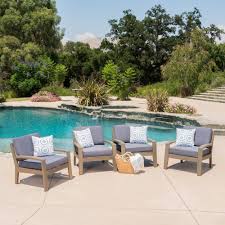 Noble House Gray Acacia Wood Outdoor Lounge Chairs With Dark Gray Cushion 4 Pack 68582 The Home Depot Conversation Set Patio Wood Patio Lounge Chair Outdoor