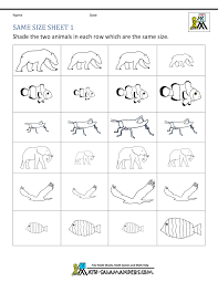 Pattern recognition activities require children to observe and continue patterns preparing them for learning to recognize numbers. Size Worksheets Bigger Smaller Or The Same Size