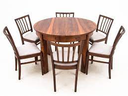 The chairs are lyre back side chairs by tell city chair co., out of tell city, indiana. Art Deco Dining Table With Six Chairs 1940s 135294