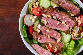 This'll just add to the volume of the sauce/dressing a bit, without adding much more flavor—the then slice 'em up and sprinkle 'em on the noodles. Asian Beef Salad The Fast 800