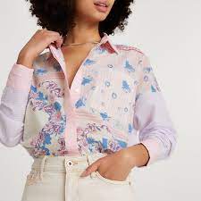 Men's sundays woven floral and small scale printed pattern short sleeve shirt. Purple Long Sleeve Floral Oversized Shirt River Island