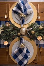 Navy Buffalo Check Runner Gold Christmas Decorations Blue Christmas Decor White Christmas Decor