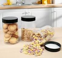 LotFancy Clear Plastic Food Storage Jar with Airtight Lid, 27 Ounce (3  Count)