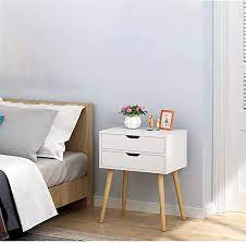 Amazon Com Beyonds Bedside Table 2 Drawers Wood White Nightstand With Legs Modern Slim End T Bedroom Night Stands Bedside Table Design Bedroom Bedside Table
