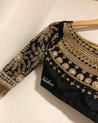 Black And Gold Combination Blouse Designs Black Bridal Blouse From Ishithaa Design House One Of A Kind Beautiful Black Color Designer B Stylish Blouse Design Trendy Blouse Designs Blouse Work Designs