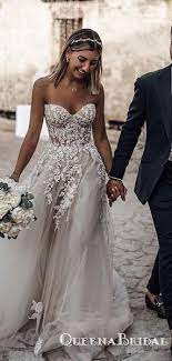 Romantic Sweetheart A Line White Wedding Dresses With 3d Flower Applique Qb0819 Wedding Weddingd Boho Bridal Dress Grey Wedding Dress Applique Wedding Dress