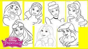 Find cute pages to color that your kid will love. Disney Princesses Coloring Pages Jasmine Snow White Cinderella Ariel Belle Aurora Rapunzel Youtube