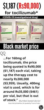 Dilute tocilizumab injection concentrate (20 mg/ml) in 0.9% sodium chloride injection to provide a total volume of 50 ml (for patients with polyarticular or systemic jia who weigh <30 kg) or 100 ml. 157 Price Spike 1 187 For Each Vial Of Covid 19 Drug In India Special Reports Gulf News