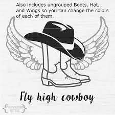 Fly High Cowboy Hat Boots Wings Welded Ungrouped Western Vinyl Etsy In 2021 Cowboy Hats Vinyl Tshirts Fly High