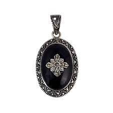 Vintage Sterling Silver Faux Black Onyx And Marcasite Pendant Etsy Black Onyx Jewelry Vintage Sterling Silver Onyx Jewelry