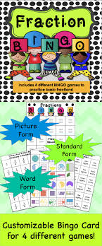 Bingo Games To Play Fraction Bingo Fraction Bingo Game Gives You Four Different Fraction Bingo Games To Play Practice Fractions In Picture Fractions Education Math Teaching Math