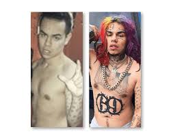 6ix9ine Before And After Tattoos Rainbow Hair Pictures Empire Bbk Rainbow Hair Tattoos Face Tattoos