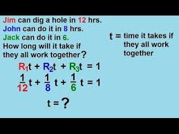 Algebra Word Problems Rates Of Performing Work 3 3 Word Problems Algebra Math Videos