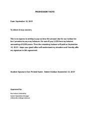 I am (your name) a student of (school name). Promissory Note111 Docx Promissory Note Date September 13 2019 To Whom It May Concern This Is To Express In Writing To Pay On Time The Amount Due Course Hero