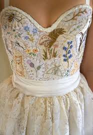 11 Whimsical Details For A Woodland Wedding Mywedding Embroidered Wedding Dress Wedding Dress Styles Fairy Wedding Dress