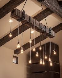 Indoor lighting fixtures add a beautiful glow to any home. Reclaimed Wood Beam Chandelier Rustic Living Room Montreal By Wood Iron Lamps