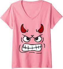 Amazon.com: Womens Devilish Emoticon With Clenched Teeth And Furious  Looking V-Neck T-Shirt : Clothing, Shoes & Jewelry