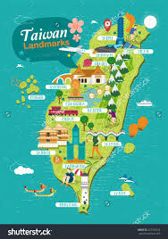 Taiwan Landmarks Travel Map In Flat Design Stock Photo 327720743 Travel Maps Illustrated Map Taiwan Travel