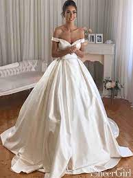 Simple Modest Ivory Off The Shoulder Wedding Dresses Awd1323 Satin Bridal Gowns Royal Wedding Gowns Ball Gown Wedding Dress