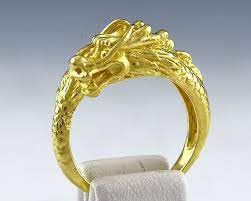 24k Gold Lucky Dragon Ring Chinese Wedding Ring Drachenring Trauringe
