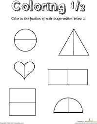 Coloring Shapes The Fraction 1 2 Math Fractions Fractions Fractions Worksheets